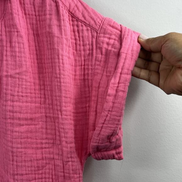 J. Crew Pink Soft Gauze Tunic Shirt Dress Size L Short Sleeves Summer - Picture 5 of 11